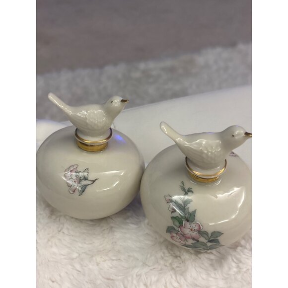 Lenox Serenade™ Porcelain Perfume Bottles Pair Bird Stoppers, 24k Gold Trim,USA - Picture 1 of 15